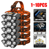 Portable 5 LED Strong Light Headlight Built in 18650 Battery USB Rechargeable Head Flashlight Outdoor Camping Fishing Headlamp