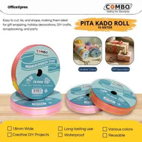 Pita Roll 18mm / Pita Kado Roll / Premium Ribbon Tape Golde Stripe / Pita Jepang Plastik 10 Meter Ly