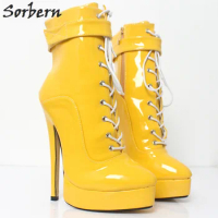 Sorbern Yellow Classic Shoes Women Ankle Boots For Women Fenty Beauty Platform Boots Super High Heels Fall Boots Women Size 12
