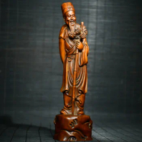 8"Tibetan Temple Collection Old Boxwood Li Shizhen Statue Ming Dynasty Medical Scientist Compendium Materia Medica Yaosheng