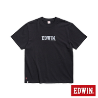 EDWIN  寬短牛仔布紋LOGO短袖T恤-男款 黑色
