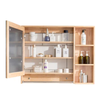 Y Oak Bathroom Mirror Cabinet Wall-Mounted Bathroom Mirror with Shelf Washstand Storage Cabinet Solid Wood Storage Separate