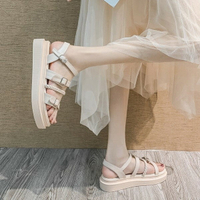 網紅涼鞋女新款夏季學生韓版百搭平底增高厚底防滑沙灘羅馬鞋