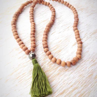 108 Mala Beads Necklace Raw Wood Necklace Pyrite Mala Bead Buddhist Jewelry Wooden Beads Necklaces Prayer Tassel Necklaces