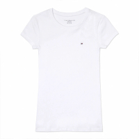 【Tommy Hilfiger】TOMMY 刺繡Logo素面短袖T恤 上衣-女-白色(平輸品/爆款/必備基本款)