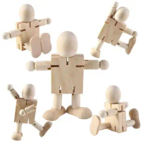 DIY White Blank Wooden Robot Doll Handicraft Toy Cartoon Drawing Graffiti Joint Puppet Craft Toy Children's Educational Toys