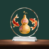 全城熱賣 - 五福臨門葫蘆水晶擺件客廳玄關電視櫃裝飾品鎮宅新房喬遷開業禮物葫蘆錦鯉【特大號】高32*30cm直徑水晶底座款