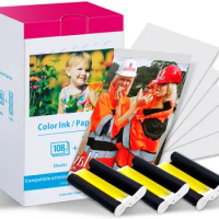 KP-108IN Compatible Canon Selphy CP1300 Ink and Paper Set 3 Color Ink Cartridges and 108 Sheets 4x6 Photo Paper Glossy KP-36IN