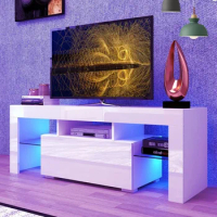 TV Console Table for Living Room Bedroom Modern Entertainment Center With Storage Drawer and Glass Shelf Stand Cabinet Furniture