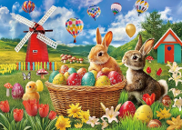 Large Piece 100 Piece Puzzle for Adults Seniors and Kids - Happy Easter - Easter Eggs Bunny Tulips L