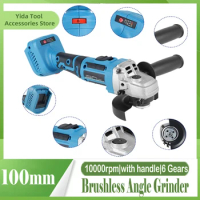 18V Cordless Angle Grinder High Power Cut-Off Kit Brushless Electric Grinding Machine Adjusted 6 Gears 100mm Polishing Machine