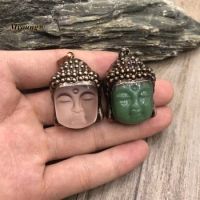 Bronze Plated Glass Crystal Buddha Head Necklace Pendant Supernatural Amulet Knot Lucky Charms MY220645