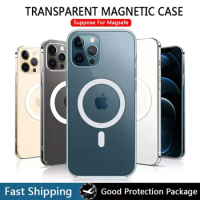 Ultra Clear Magnetic Circle Magsafing Case on For IPhone 11 12 13 14 15 Pro Max Mini XS XR X 8 Plus 2 SE 2020 Macsafe Cover