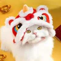 new year Hats for Cats Cute Plush Pet Hat Cat Costumes Chinese New Year Costume Soft Warm Lion Dance Clothes for Pets