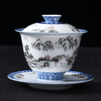 德化白瓷蓋碗茶杯 功夫三才泡茶碗單個家用陶瓷茶具三件套