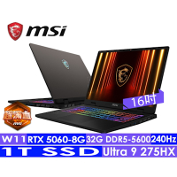 MSI微星 Crosshair 16 HX AI D2XWFKG-023TW 16吋電競筆電(Ultra 9 275HX/32G/1T SSD/RTX5060-8G/Win11)