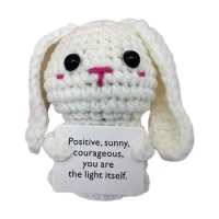 Positive Crochet Small Mini Emotional Support Crochet Toy 10cm Cartoon Panda Bunny Tiger Bear Decor Cheer Up Knitted Doll