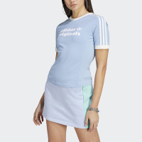 adidas 愛迪達 上衣 女款 短袖上衣 運動 三葉草 SLIM LOGO TEE 藍 IC8533