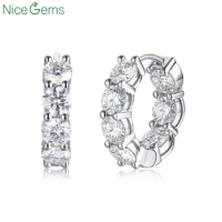 NiceGems Solid 10K White Moissanite Hoop Huggie Earrings for Women DF Color 4MM 4.2ctw Moissanite Diamond Hoop Earrings