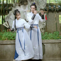 Women Men Oriental Chinese Traditional Hanfu Dress Han Dynasty Swordsman Embroidery Festival Folk Dance Performance Outfits