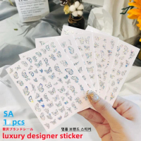 SA-stickers Aurora Luxury Brand Nail Stickers Gold Silver Black White Nail Decals Logo Luxury Designer Nail Stickers Wholesale