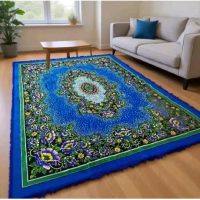Karpet Permadani Jumbo Jaguar 200x250 Rumbai Merah Biru Lantai Motif Bunga Elegan untuk Ruang Tamu