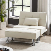 Single Sofa Bed,Fabric Single Sofa Bed with Ottoman,Metal Legs,Comfy Convertible Folding Chair,Lounge Chair for Living room