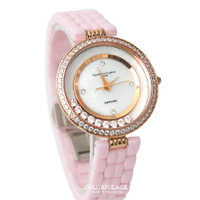 Valentino范倫鐵諾 珍珠貝滾動鋯石玫瑰金奢華精密陶瓷手錶腕錶 柒彩年代【NE1368】原廠