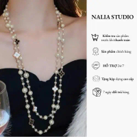 NALIA DC909 - Dây Chuyền Dáng Dài Mặt Hoa 4 lá Đính Ngọc Trai Cao Cấp Phong Cách Hàn Quốc Mới vòng c