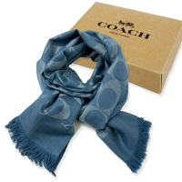 COACH 經典C LOGO羊毛混桑蠶絲巾圍巾禮盒(雙配色/灰暮藍)