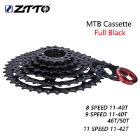 ZTTO Black Cassette Bicycle 9v Cassette 8S 11S Hollow Freewheel 11 Speed MTB Ratio Black Sprocket Steel K7 For HG Hub