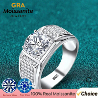 Cincin Perkahwinan Moissanite Lelaki, Warna D 1CT, Perak 925 Sterling, Bersalut Emas, Jalur Pertunan