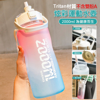 Tritan戶外運動水壺2000ml 彈蓋水壺 磨砂漸層水瓶 大容量