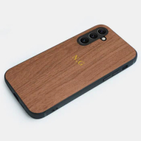 Personalized Custom Name Initials Wood Texture Leather Case for Samsung Galaxy A05 A05S A15 A25 A35 A55 A52 A52S A14 A34 A54 5G
