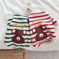 Striped Bear Pet Vest Summer Thin Puppy T-shirt Teddy Small Dog Poodle Snow Pullover Cartoon Dog Clothes