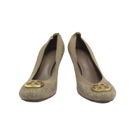 【二手名牌BRAND OFF】TORY BURCH 湯麗柏琦 棕色 布面 Caroline Bay Leaf 芭蕾 平底鞋 #6.5M