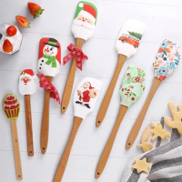 Kitchen Silicone Spatula With Wood Handle For Cooking Dough Scrape Cream Heat-Resistant Utensil Cake Brush Tool Christmas series