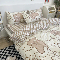 Premium Cartoon Four-Piece Set Ins Style Bed Sheet Duvet Cover Student Dormitory Single Duvet Cover 