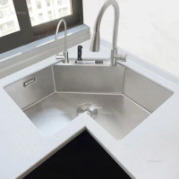 Modern Small Apartment Special Washing Sink L-shaped Stainless Steel Corner Kitchen Sinks Large Single Sink Kitchen Accessories
