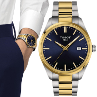 TISSOT天梭 官方授權 PR100 經典簡約石英腕錶-藍x金 母親節 禮物 40mm / T1504102204100
