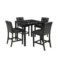 5-Piece Kitchen Table Set Faux Marble Top Counter Height Dining Table Set with 4 PU Leather-Upholstered Chairs, Black