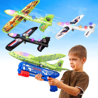 3 Pack Foam Airplane Launcher Toy with 3 DIY Stickers 12.6" Glider Led Plane Catapult Plane Boy Toys