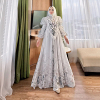 Gamis Alya printing Ceruty Syari Set Khimar Plisket Busui Kondangan Lebaran Mewah terbaru Cantik Pet