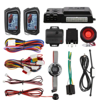 2 Way Car Alarm LCD Display Remote Start Push Button Shock Sensor Microwave Detection Warning Universal System With Siren