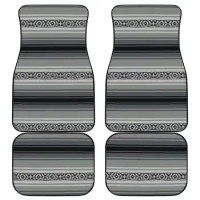 Mexican Blanket Gray Black Pattern Car Floor Mats Set of 4 Front and Back Serape Stripes Design