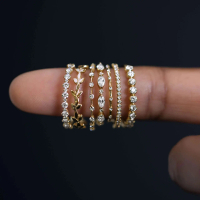 Minimalist and Luxurious Stacking Rings with Micro-Inlaid Zirconia, Stackable Rings with Linear Desi