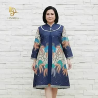 LANGITJUA - Encha Jumbo Tunik Batik Model Pias Lengan Panjang Big Size LD 125 LD 130 LD 135 LD 140 S