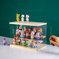 2/3/4/5 Layer Acrylic Display Box with Wooden Base for Tonies Figures, Clear Display Case Dustproof Display Case Toy Model