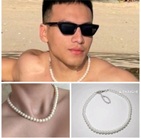 Kalung Mutiara cowok cewek viral tiktok Premium Korea style jefry nichole, Kalung wanita/pria dewasa