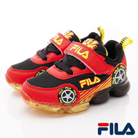 ★FILA斐樂頂級童鞋-電燈賽車鞋款7-J456U-029黑紅(中小童段)